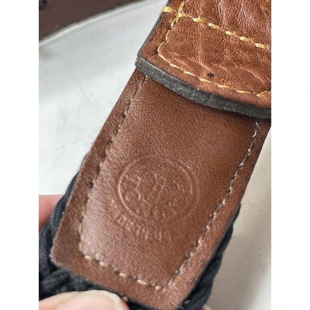 Torino Belt Men's Size 46 Black Braided Tan Leather Canvas Woven Made In USA